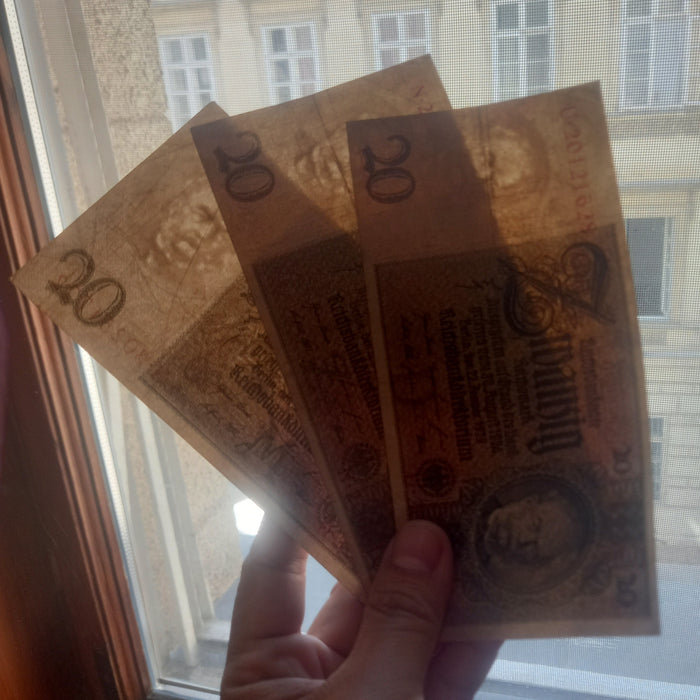 Antique Banknote 1929 Germany 20 Reichsmark 3pc Premium Choice Currency Collection