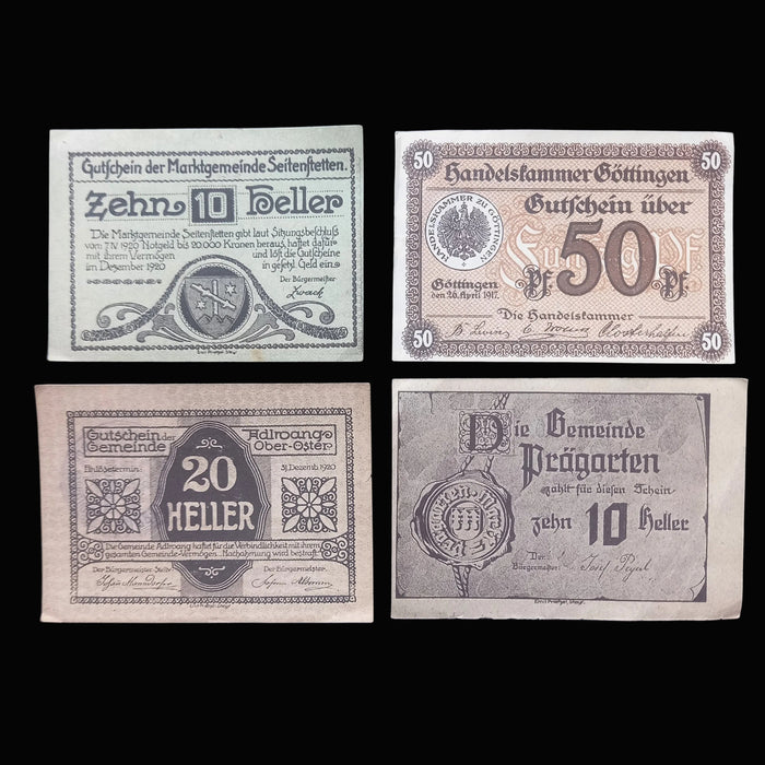Antique Banknote Notgeld 1918-1921 German Austria History 11pc Set Mark Pfennig Heller
