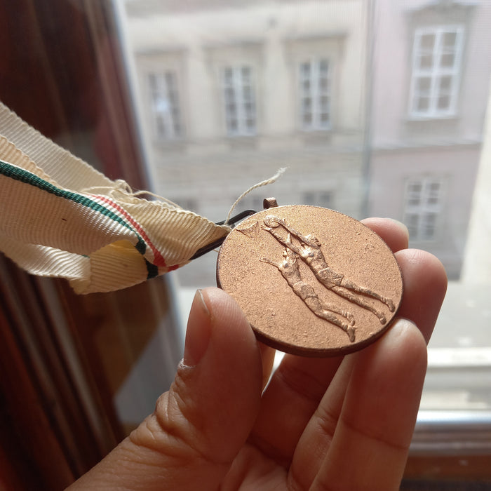 1950-80s Hungarian Basketball Championship Medal Vintage Red White Green Ribbon