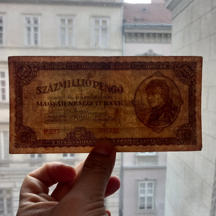 1946 Hungary Banknote 100 Million Pengo Antique Horizon of Parliament Bill
