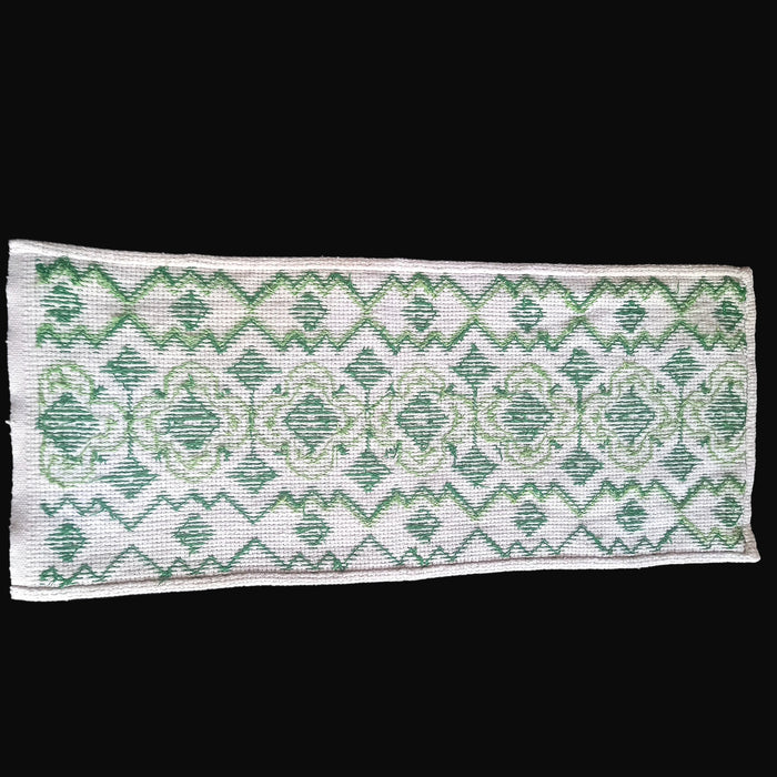 Vintage Hungarian Folk Art Table Runner Handmade Green Cross-Stitch Boho 1950-60s