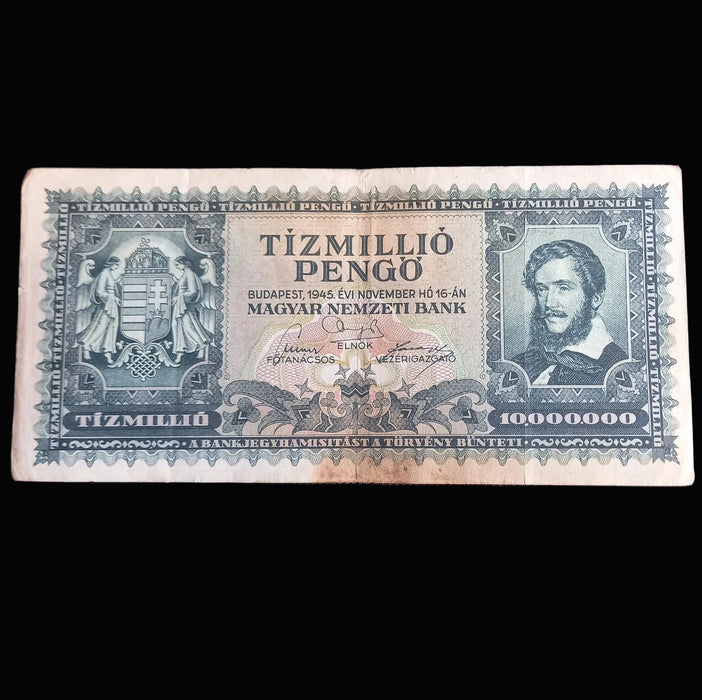 Vintage Banknote 1945 Hungary 10K Stamped, 100K, 10M Pengő Currency Progression Set