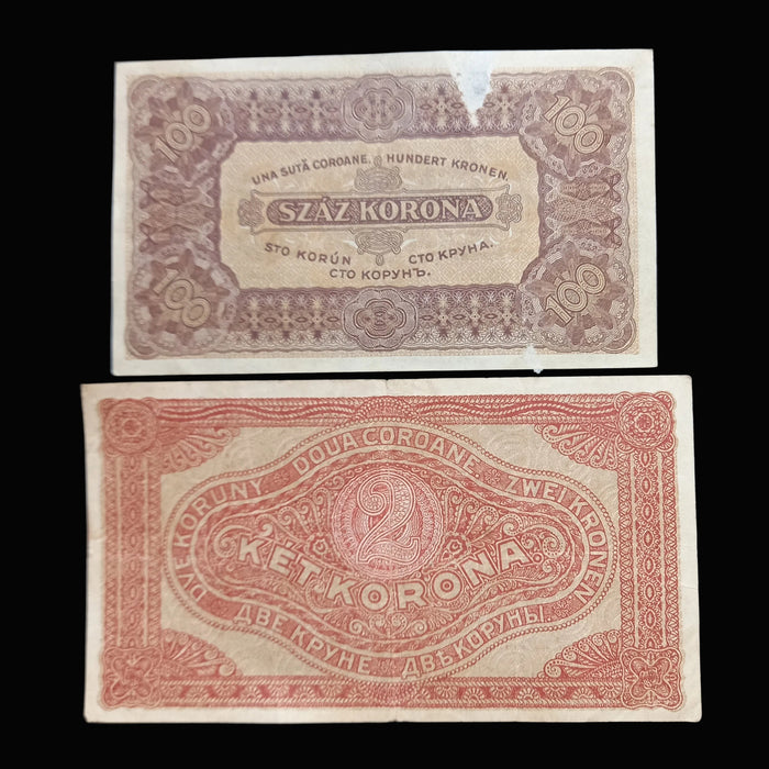 Antique Banknote 1920-1923 Hungary Korona 2 100 Szaz Ket Post-WWI Socialist Monarchy