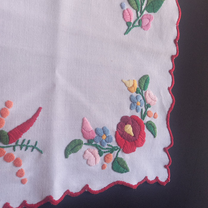 Vintage Hungarian Kalocsai Table Topper & Runner Handmade Set 1970s
