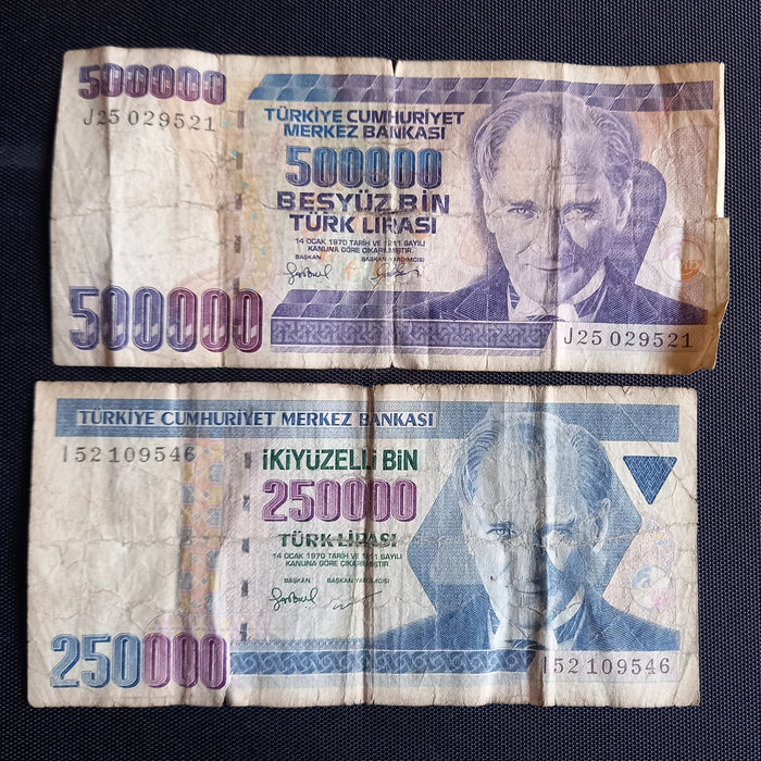 Vintage Banknote Mediterranean Lot 1978 Greece 100 Drachmai 1990s Turkish Lira 250 500K