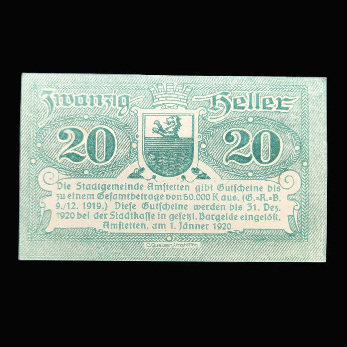 Antique Banknote 1920 Austria Amstetten 20 Heller Notgeld Emergency Money Lot of 6