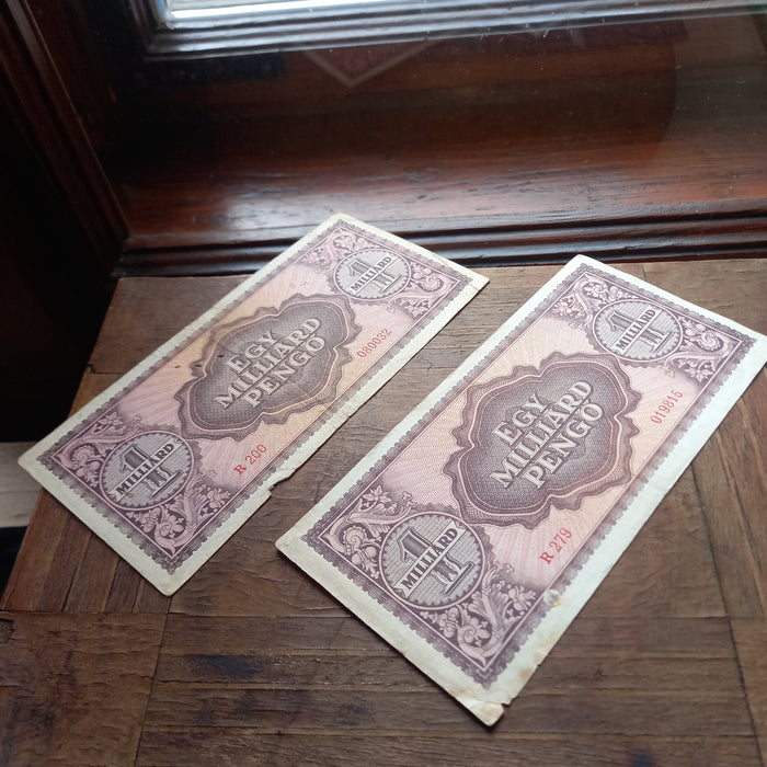 1946 Hungary Banknote 1 Billion Pengo Pair Post WWII Collectible Currency Gift