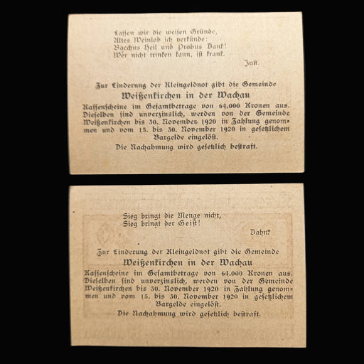 Two vintage notgeld with text on a black background