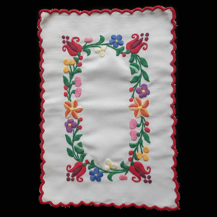 Vintage Hungarian Kalocsa Doily Table Linen Rectangle Handmade 1970-80s
