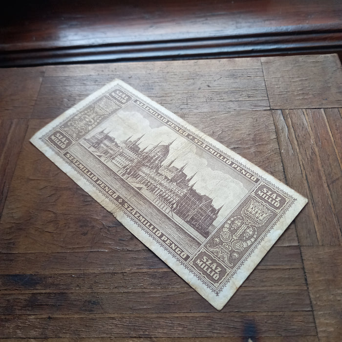 1946 Hungary Banknote 100 Million Pengo Antique Horizon of Parliament Bill