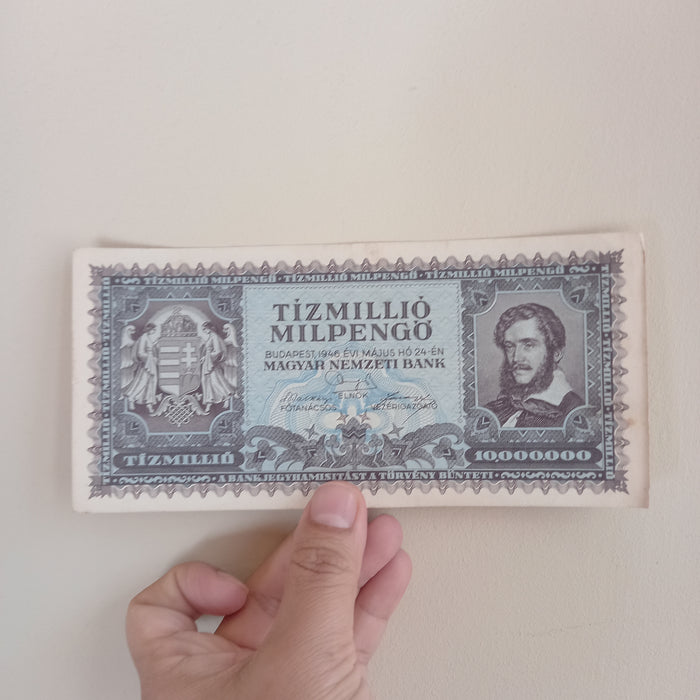 1946 Hungary Banknote Ten Million Milpengo 10 Trillion Pengo WWII Currency AU