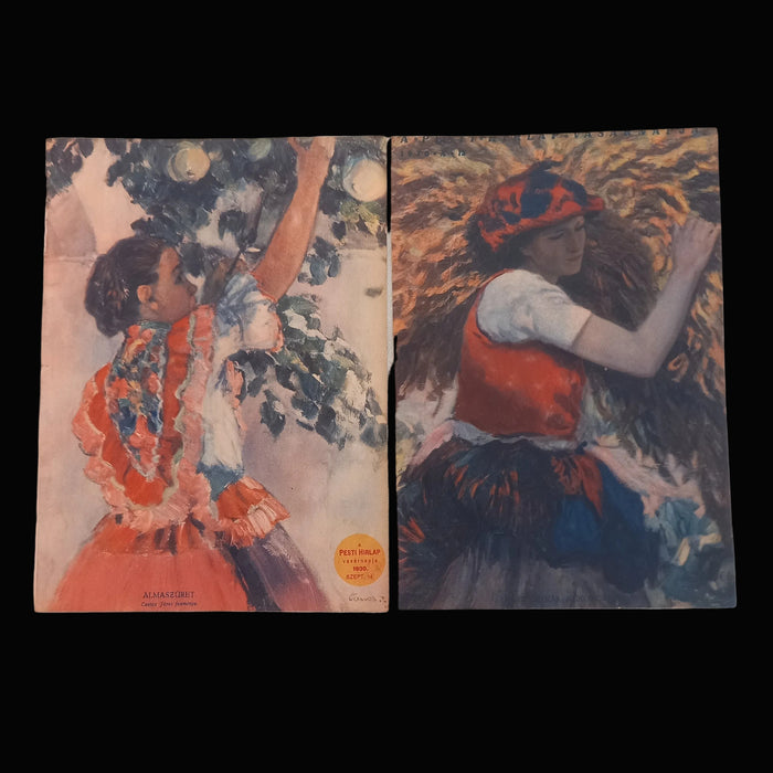 Vintage Ephemera Art Prints 1930 Hungarian Harvest Folk Peasant Landscape Glatz Kunffy