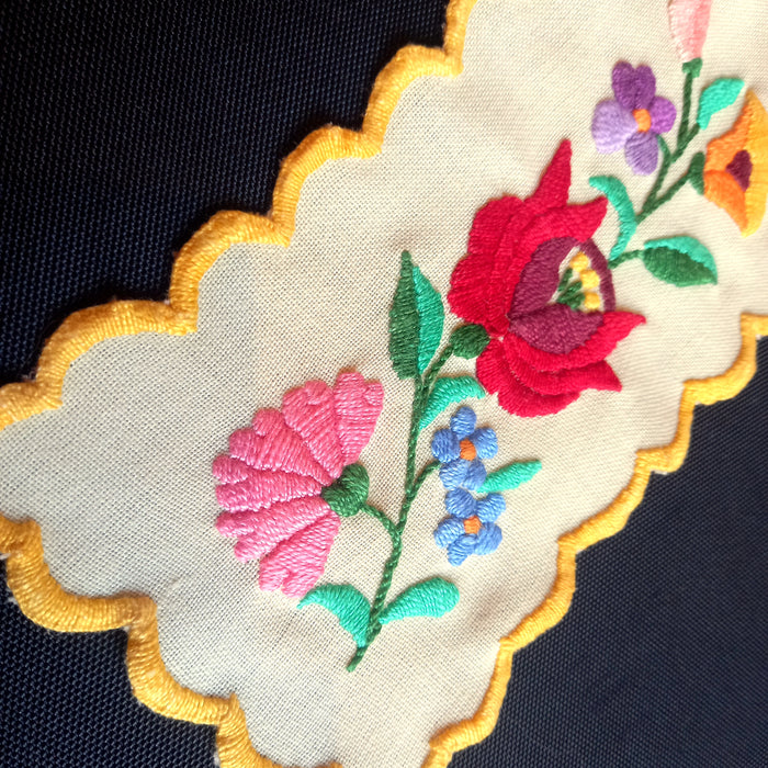 Vintage Hungarian Kalocsa Doilies 2 Matching Hand-Embroidered Yellow Folk Art 1970s