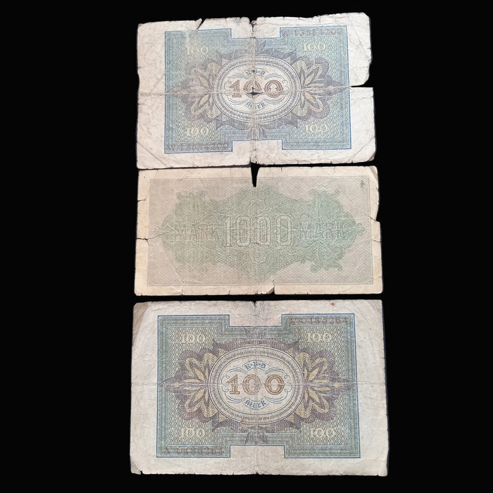 Antique Banknote 1920-1922 Germany Mark 100 1000 Weimar Republic 3pc Set Hyperinflation Money