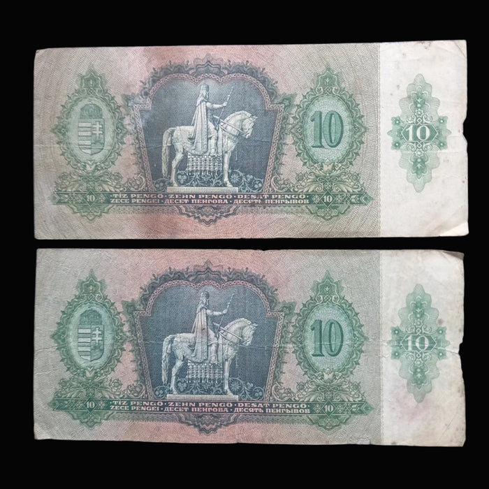 Vintage Banknote 1936 Hungary Tíz 10 Pengő Magyar Nemzeti Bank Old Money Matching Pair