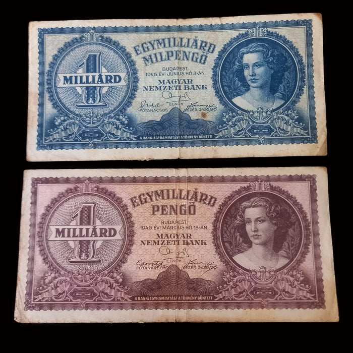 Vintage Banknote 1946 Hungary Egymilliárd Pengő & Milpengő Quadrillion Billion Hyperinflation