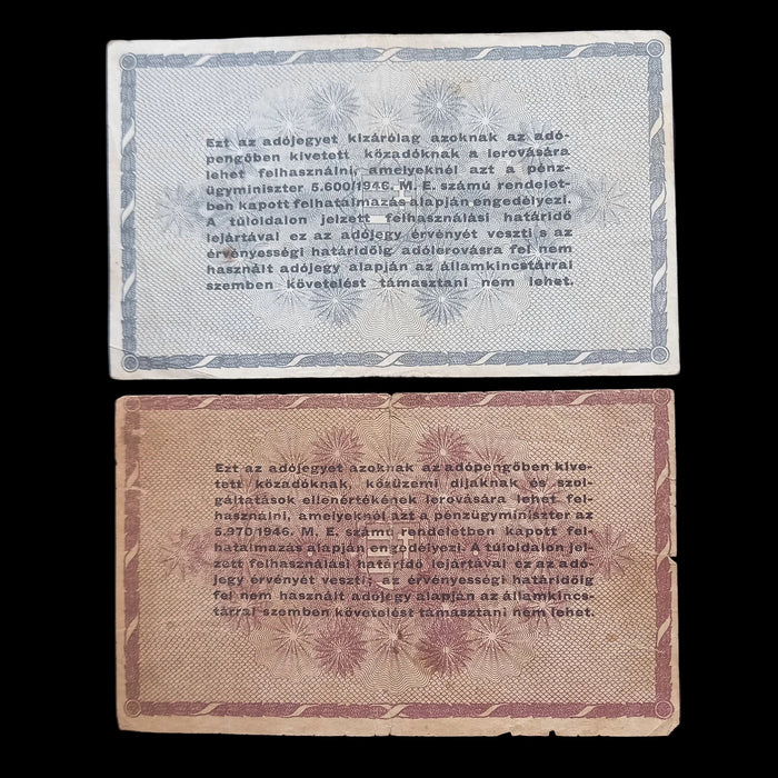 1946 Hungary Banknote Adopengo Tax Note Set 100k & 500k Hyperinflation Money