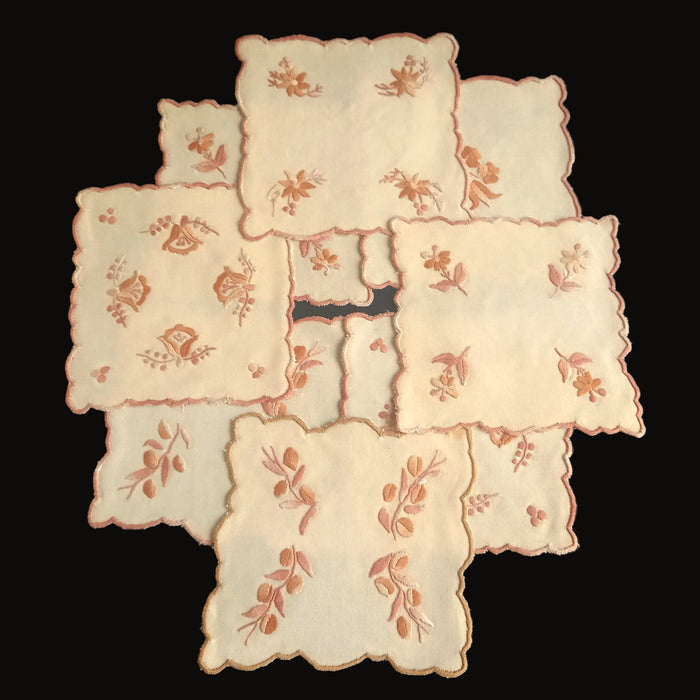 Hungarian Vintage Doily Set of 8 Autumn Farmhouse Handmade Decor 1970-80s