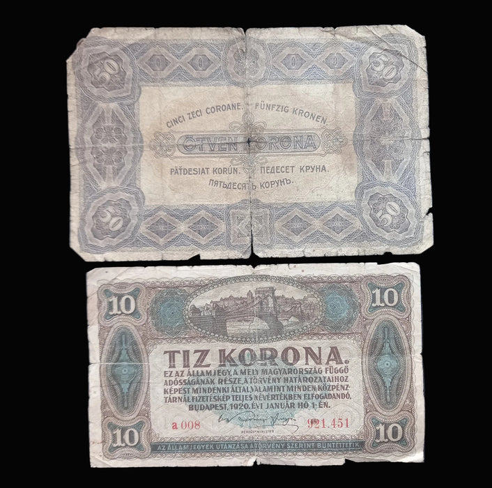 Vintage Banknote 1920-1930 Hungary Korona Pengo Interwar Era Old Money Relic 8pc Set