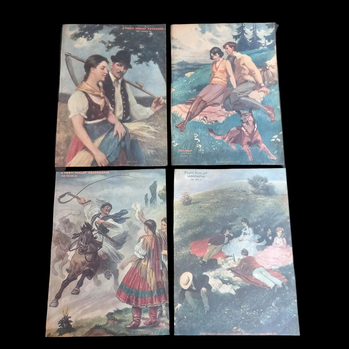 1931 Vintage Ephemera Art Prints Countryside Romance Hungarian Deco Nostalgic Paper Set