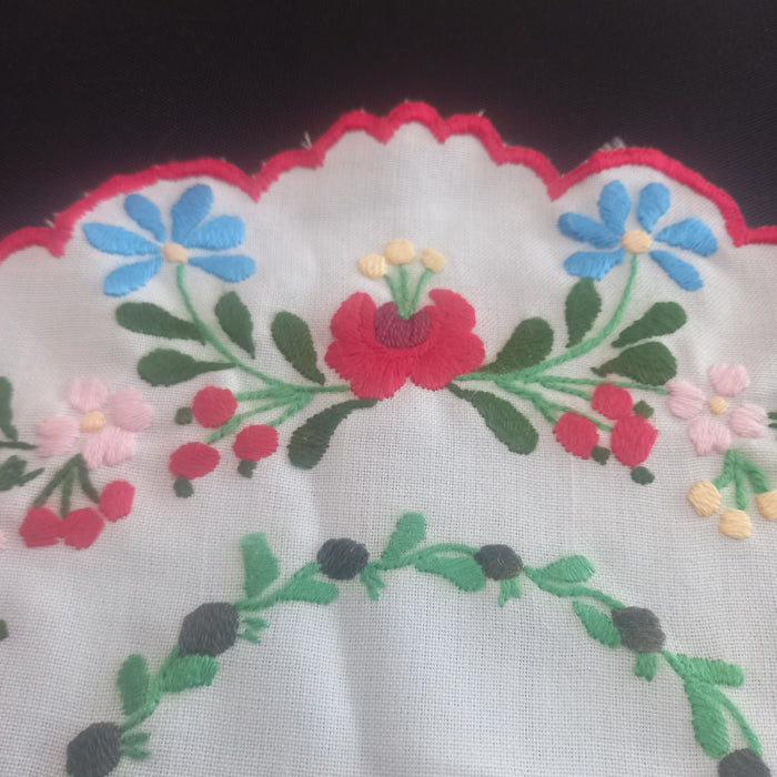 Vintage Hungarian Kalocsa Doily Round Wreath Wildflowers Handmade Decor 1960s