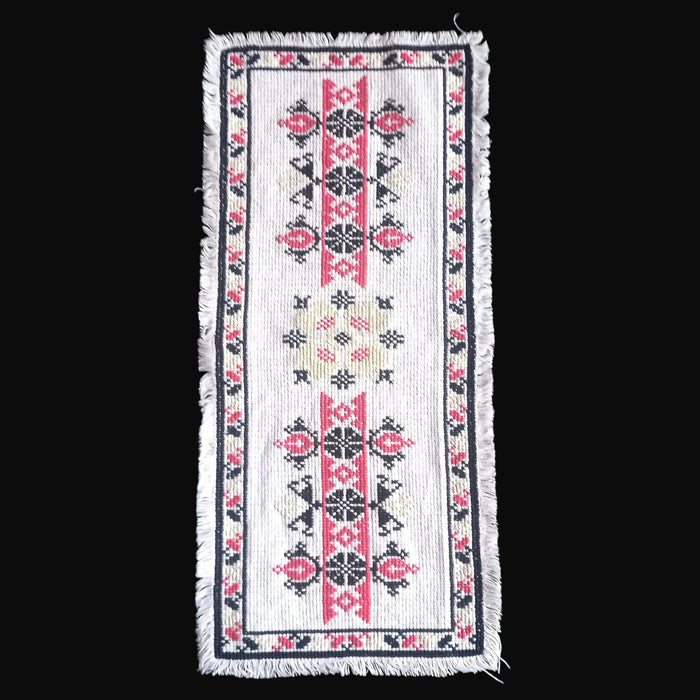 Hungarian Beregi Cross Stitch black red geometric table runner 