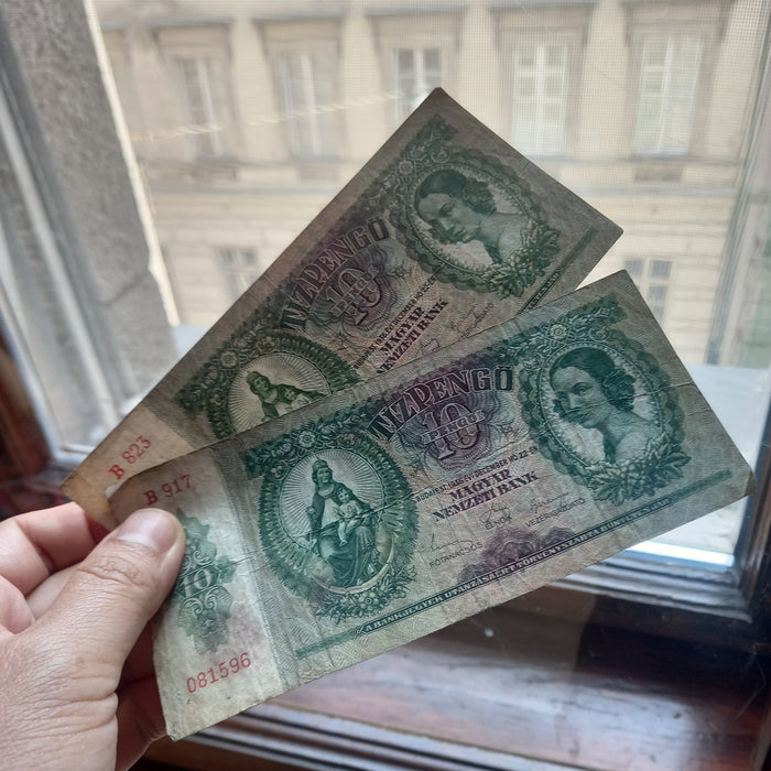 Vintage Banknote 1936 Hungary Tíz 10 Pengő Magyar Nemzeti Bank Old Money Matching Pair