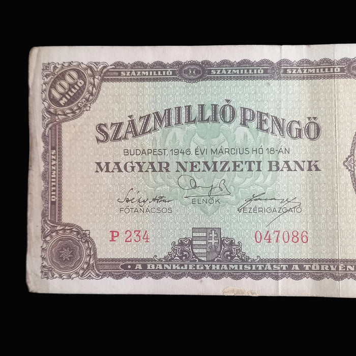 Vintage Banknote 1946 Hungary 100 Millió Pengő Girl Parliament Hyperinflation WWII Crisis