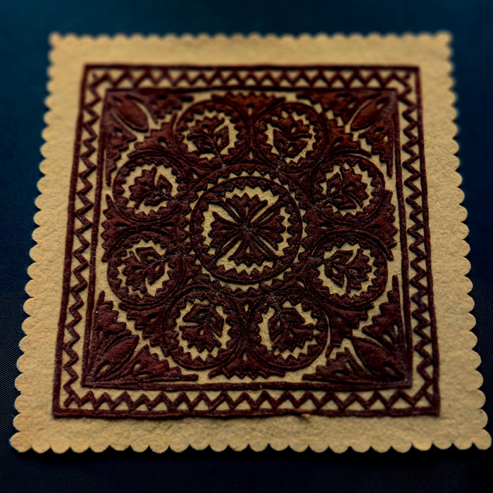 Vintage Hungarian Wool Felt Appliqué Szűr Folk Art Handmade Brown Square 1970-80s