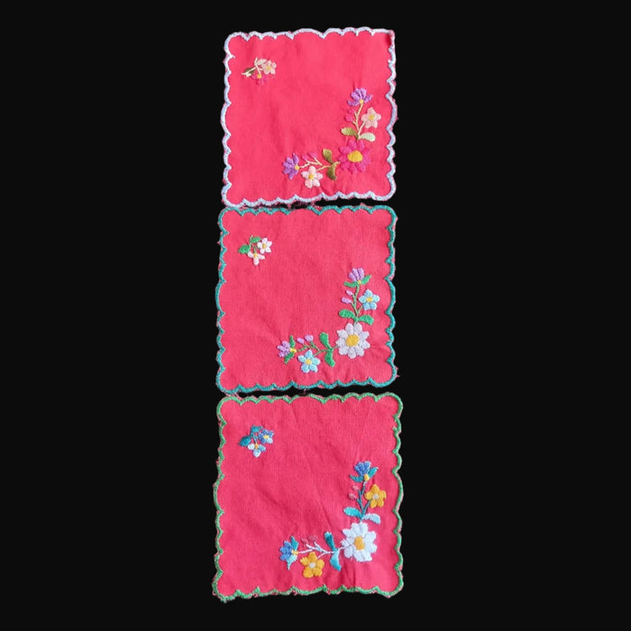 Set of 3 red hand stitched hungarian kalocsa doilies