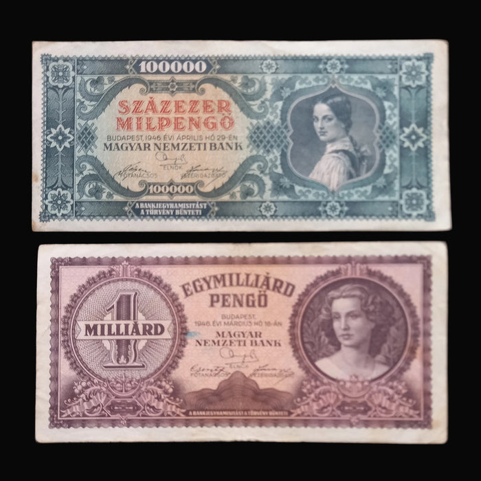 Vintage Banknote 1945-46 Hungary Pengő Premium 5pc Set Million Billion Trillion Milpengo Money