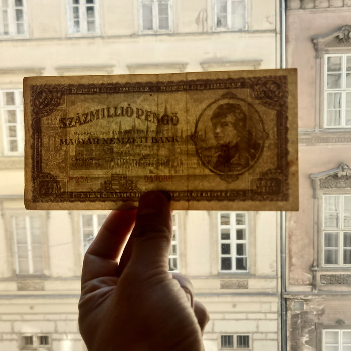 Vintage Banknote 1946 Hungary 100 Millió Pengő Girl Parliament Hyperinflation WWII Crisis