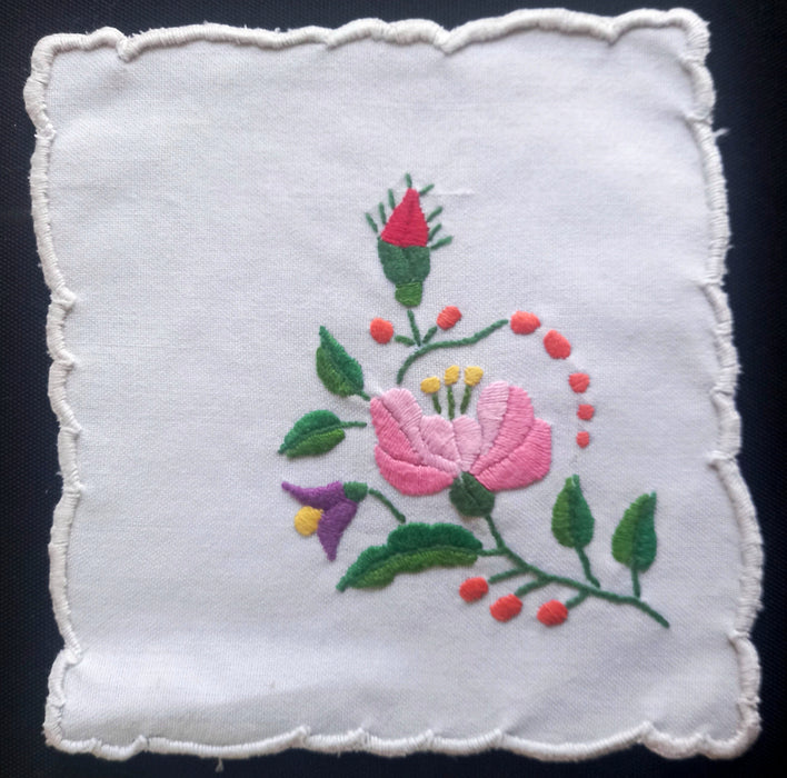 Vintage Hungarian Kalocsa Doilies Set of 6 Hand Embroidered Cocktail Napkins 1970-80s