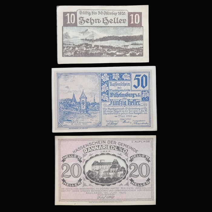 Antique Banknote Notgeld 1920 Austria Alpine Town Church 9pc Set Emergency Money Excellent