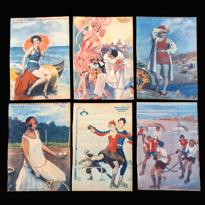 Vintage Art Prints 1930 Sports Tennis Ice Skating Hockey Beach Carnival Art Deco Ephemera
