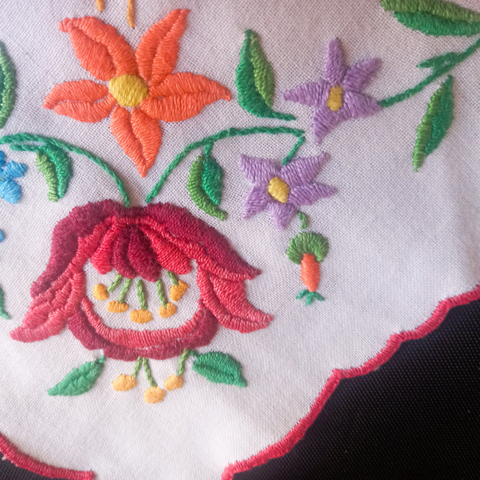 Vintage Hungarian Kalocsa Doily Hand-Embroidered Flowers & Wheat 1970-80s