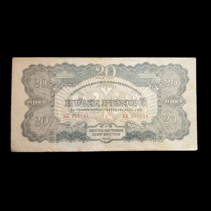 1944 Hungary Banknote Pengő 20 Red Army Occupation Issue WWII Soviet Vinage Bill VF