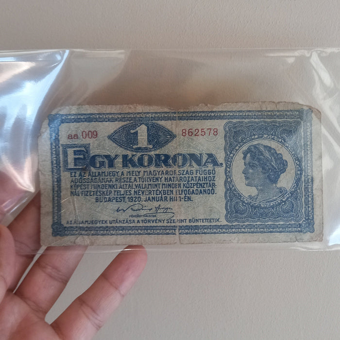 1920 Hungary Banknote 1 Korona Antique Austro-Hungarian Empire Egy One Bill Money