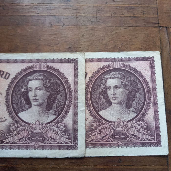 1946 Hungary Banknote Billion Pengo Pair Neoclassic Lady Portrait Money Europe