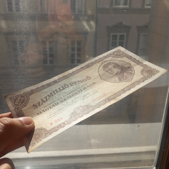 1946 Hungary Banknote 100 Million Pengő Hyperinflation WWII Collectible Money XF