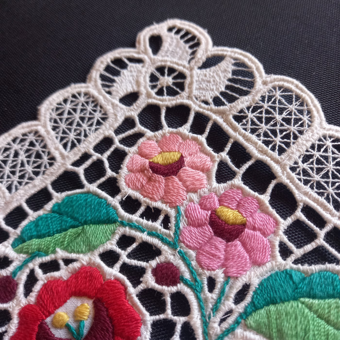 Vintage Hungarian Kalocsa Doily Hand-Stitched European Richelieu Cutwork 1970-80s