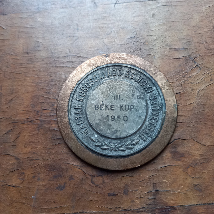 1950 Hungarian Ice Hockey Skating Peace Cup 3rd Place Medal Plaquette