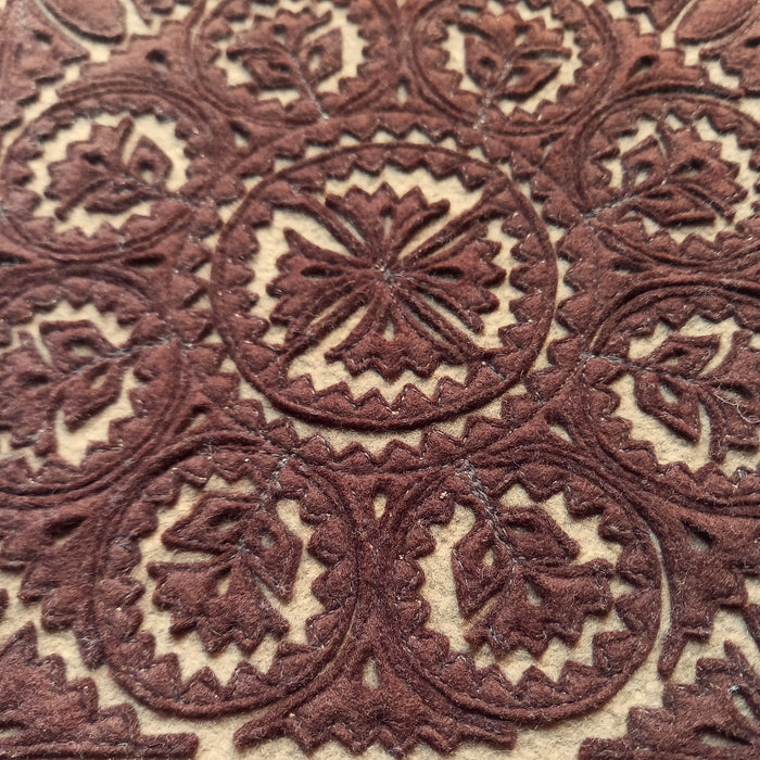 Vintage Hungarian Wool Felt Appliqué Szűr Folk Art Handmade Brown Square 1970-80s