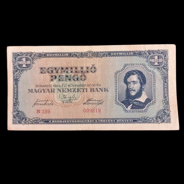 Vintage Banknote 1945 Hungary One Million Pengő 1000000 Hyperinflation Money Lajos Kossuth XF