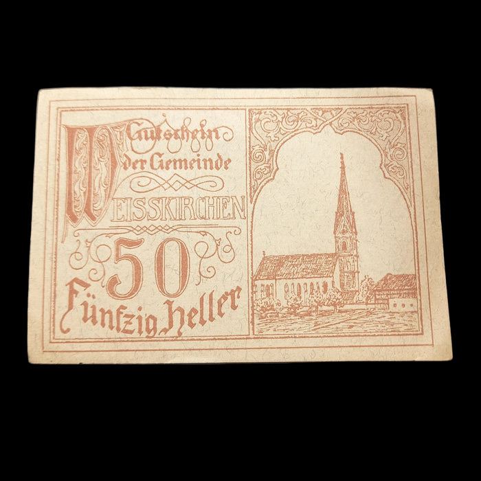 Antique Banknote 1920 Austria Weisskirchen Notgeld Set 20 & 50 Heller Emergency Money