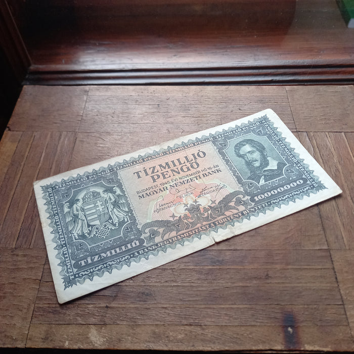 1945 Hungary Banknote 10 Million Pengő Dove Wings Fractured Peace WWII Era Money