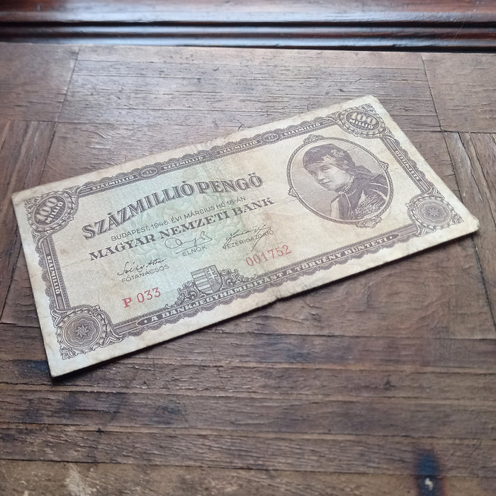 1946 Hungary Banknote 100 Million Pengo Antique Horizon of Parliament Bill