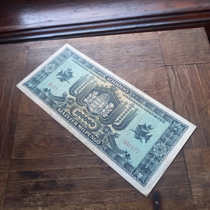 1946 Hungary Banknote 100K Milpengo 100 Billion Pengo Woman & Coat of Arms