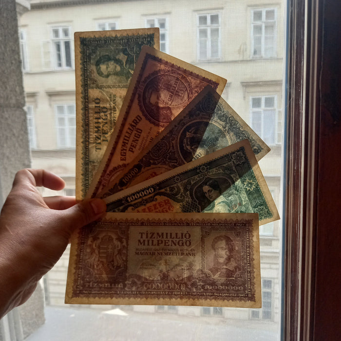 Vintage Banknote 1945-46 Hungary Pengő Premium 5pc Set Million Billion Trillion Milpengo Money