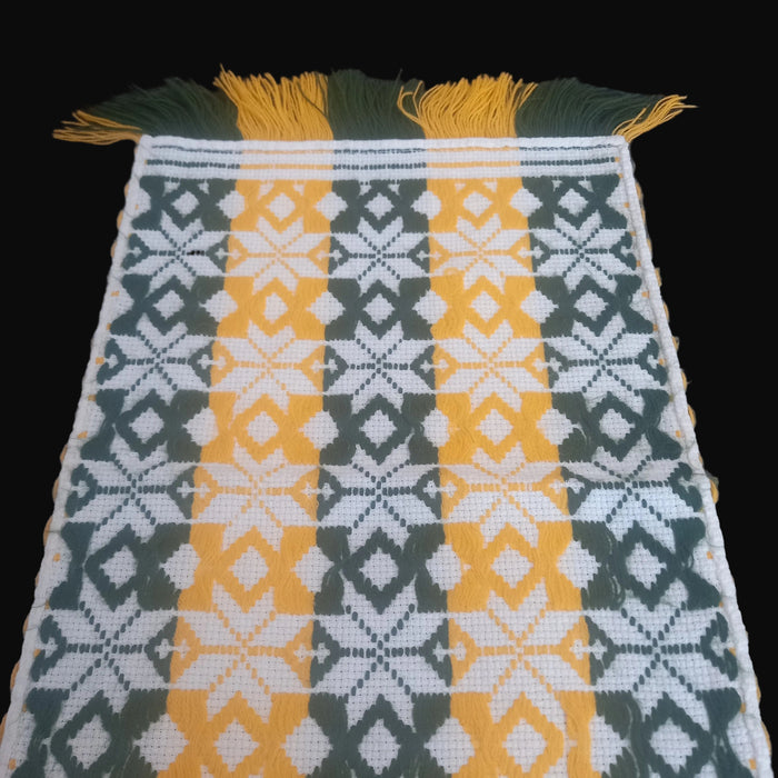 Vintage Hungarian Sárköz Folk Art 3pc Set Table Runner Handwoven Loom Cotton Mat 1960s